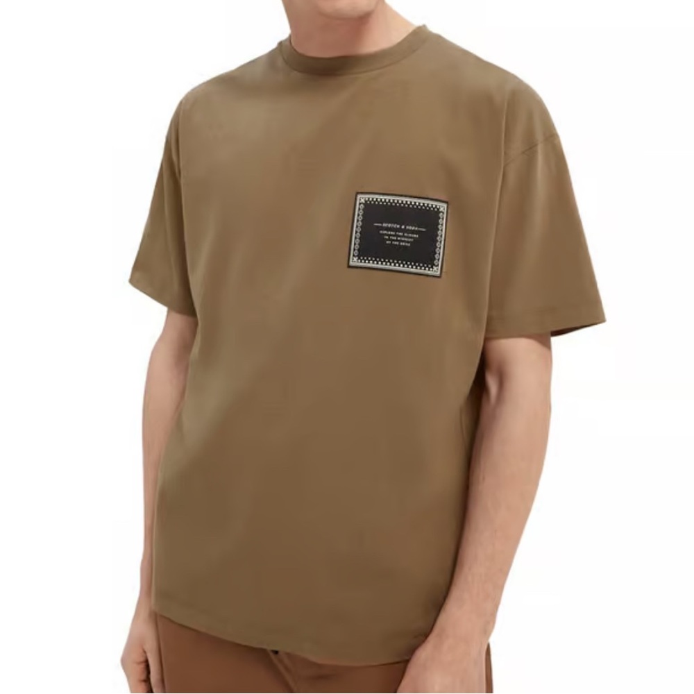 Scotch & Soda Patch Crew Neck T Shirt | Brown | Large